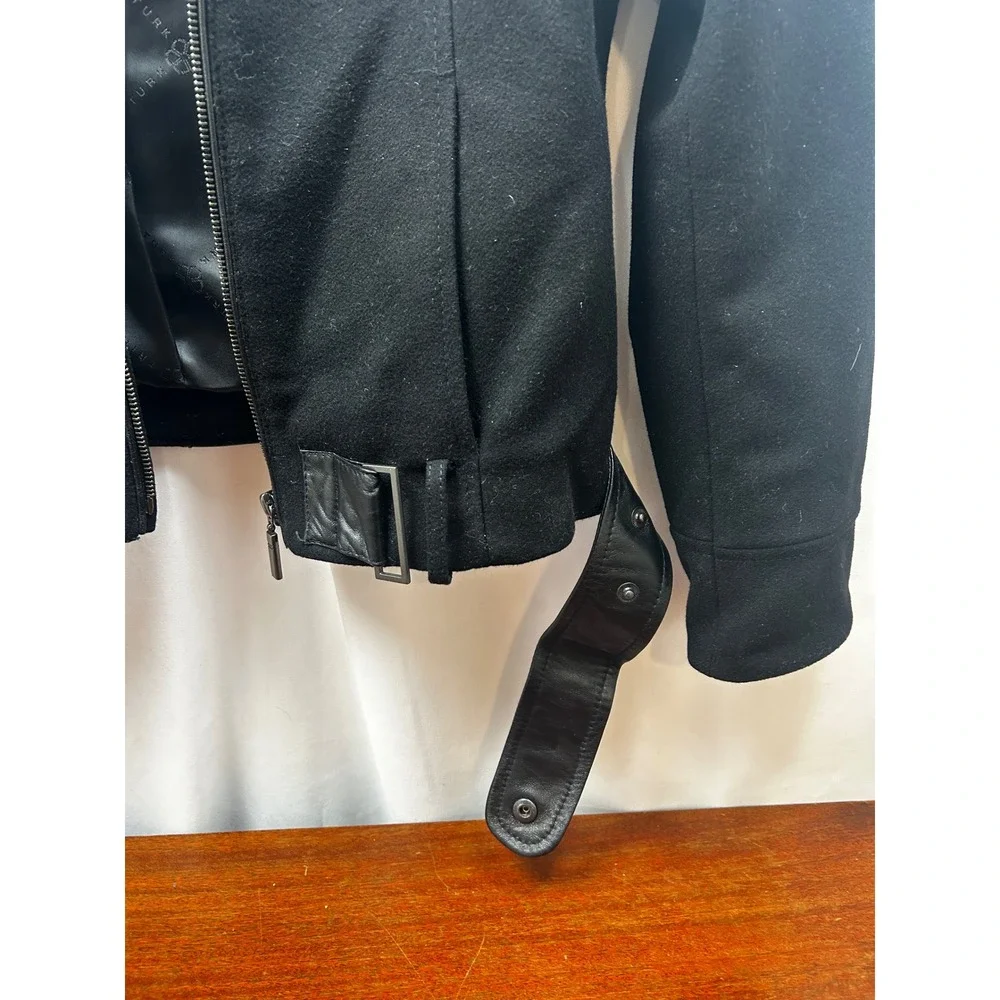 Trina Turk Wool Moto Jacket Wmn 2 Black Lamb Leather Trim Zip Dark Romantic Edge